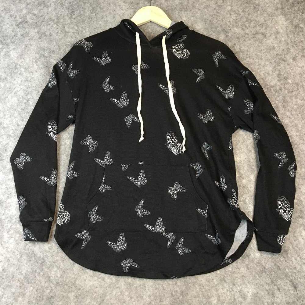 No Boundaries Hoodie 3 5 S Junior Womens Hoodie Black Butterfly Print Sweatshirt